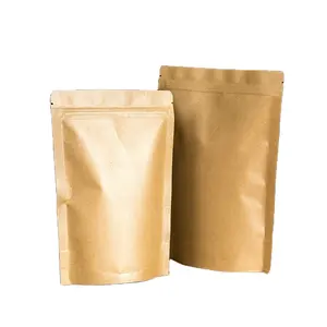 Grosir tas kertas kraft berdiri Metalized dengan ritsleting jendela jernih untuk makanan tepung kacang rempah-rempah teh nasi