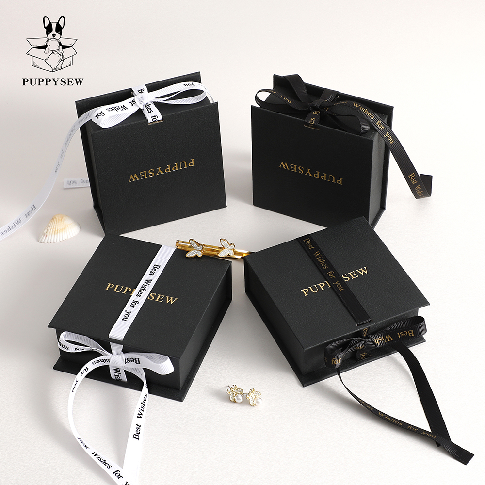 Роскошные 9,5*9,3*3,5 см картонные шкатулки для украшений с логотипом ленты ручной работы ожерелье серьги держатель с тиснением Роскошная подарочная коробка