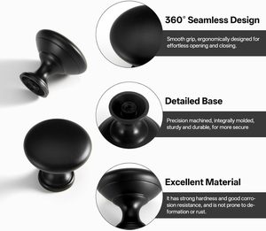 Tay nắm tủ, tay kéo ngăn kéo, tay nắm tủ quần áo LiLong Hardware, 10 cái, chất liệu kẽm, kiểu tròn hiện đại, 30mm, màu đen mờ - Product Image 3