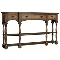 Console classique traditionnelle en bois massif, table d'entrée en noyer foncé antique avec tiroirs et étagères