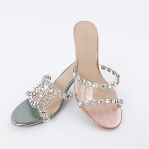 Lujoso, elegante, cómodo, tacón alto Stiletto, <span class=keywords><strong>Sandalias</strong></span> de tacón <span class=keywords><strong>cuadrado</strong></span>, correas cruzadas de flores de diamantes de imitación - Product Image 2