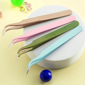 Pince à épiler droite et courbée en acier inoxydable rose, outil multifonctionnel pour le nail art et l'extension des cils - Product Image 6