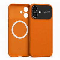 Étui de téléphone magnétique en cuir orange avec grande fenêtre pour iPhone 15, 16, 17 Pro, 18 Max, transformable instantanément en 17 Pro Max