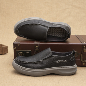 Mocassins pour hommes en cuir véritable d'automne, bout rond, semelle EVA, chaussures décontractées confortables - Product Image 1