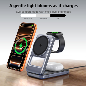 Station de charge sans fil pliable 3 en 1 pour ordinateur de bureau, <span class=keywords><strong>chargeur</strong></span> sans fil rapide QI2 25W, station d'accueil de voyage et lumière pour iPhone, iWatch et écouteurs - Product Image 5