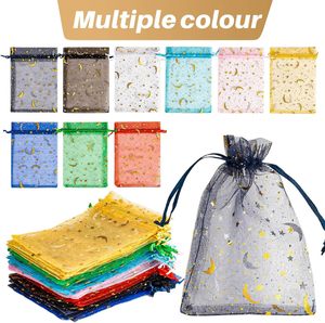 Bolsitas de Organza Cuadradas Pequeñas y Coloridas con Cordón, Diseño de Flores y Estrellas, Duraderas para Toda Ocasión - Product Image 1