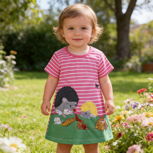 Vestiti per Bambina con Stampa Cartoon, Collo Tondo, Abbigliamento Estivo Casual, Linea A, Cotone, Manica Corta, per Bambine 1-2 Anni - Product Image 4