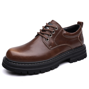 Men's Cowhide <b>Leather</b> Shoes Brown Lace-Up Chunky Sole Casual <b>Work</b> <b>Boots</b> 5081 - Product Image 5
