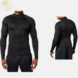 Özel erkek spor spor sıkıştırma T-Shirt uzun kollu balıkçı yaka Slim Fit kas Fit atletik giyim katı kuru Fit örme - Product Image 2
