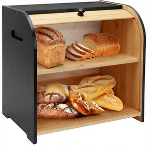 Caja de Pan Rectangular de Estilo Rústico con Doble Tapa Enrollable, 2 Compartimentos, 3 Alturas Ajustables, 27 Litros, Almacenamiento Natural - Product Image 1