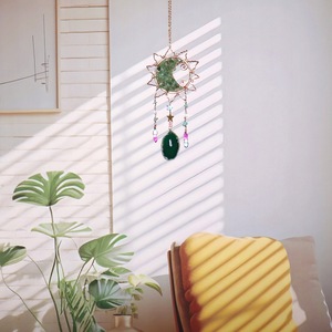Attrape-soleil en Aventurine Verte Naturelle, Prisme de Cristal en Tranche d'Agate, Ornement Suspendu pour Décoration Murale et de Fenêtre, <span class=keywords><strong>Pierre</strong></span> de Guérison, Cadeau - Product Image 5