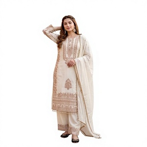 <b>White</b> Embroidered Floral Modern Salwar <b>Suit</b> with Dupatta Traditional Indian Pakistani <b>Wedding</b> Wear Regular Length <b>Women's</b> Dress - Product Image 1