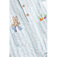 Combinaison en coton rayée pour bébé garçon, avec imprimé lapin et poches, tenue d'été à manches courtes et col rond