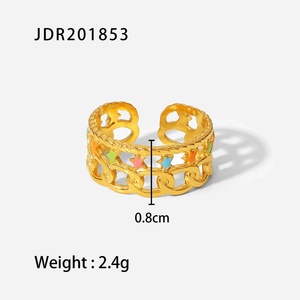 Anillos Ajustables de Acero Inoxidable Chapados en Oro al por Mayor para Mujer con Esmalte Colorido - Product Image 6