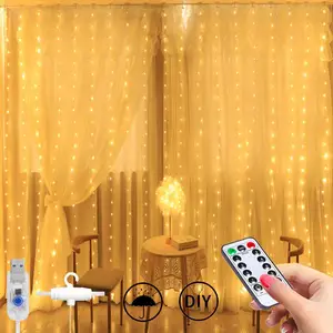 Battery Operated with 8 Modes Remote Control Curtain Lights 3*3m Warm White Wedding LED Window Fairy String Lights