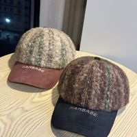Casquette de baseball rétro en laine d'agneau avec patchwork brodé et lettres, style Dad Hat pour femme, automne-hiver