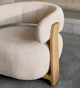 Poltrona Lounge dal Design Moderno con Telaio in Frassino Massiccio e Rivestimento in Cotone e Lino, Colore Personalizzabile per Soggiorno - Product Image 3