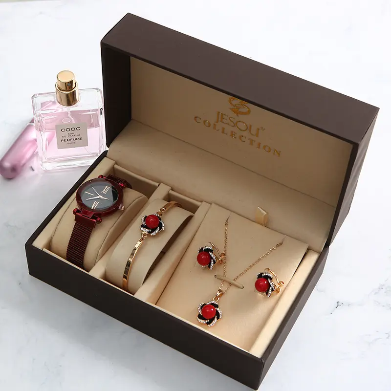 4 шт./комплект, Женские Подарочные часы в красивой упаковке + браслет