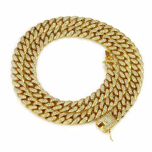 Fashion Hip Hop Jewelry Men Gold Rhinestone Iced Out Cuban Link Chain