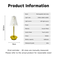 Kabelloses Design für Elegante Wohnambiente USB-Betriebene Dimmbare Gold-Kristall Tischlampe Fabrik Mode Großhandel