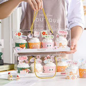 JM 2022 Bakery Shop Popular 4 Hole Clear Cupcake Box with Handle Rope Easy to Use Plastic Pastry Muffin Doughnut Box