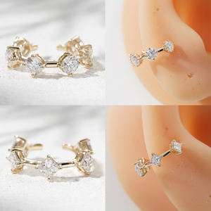 Pendientes de Oro Sólido de 10K con Diamantes Cultivados en Laboratorio Starsgem, Joyería Fina, Unisex, Modernos, Blancos D.E. Color 1.0g - Product Image 2