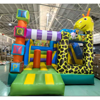 Château gonflable commercial à thème animalier avec toboggan intégré pour enfants