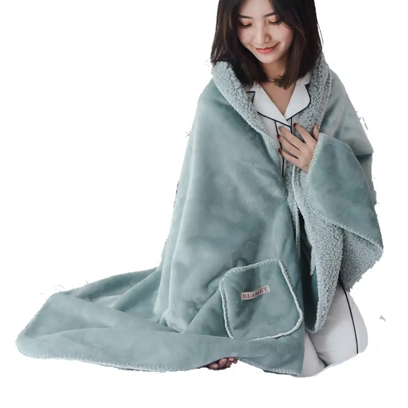 2021 yeni pazen battaniye çift katmanlı kuzu kaşmir kemer toka tembel börek battaniye giyilebilir battaniye