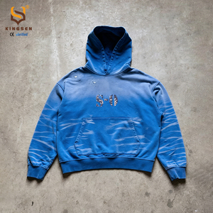 ผู้ผลิตเสื้อฮู้ดดี้สตรีทแวร์แบบหนา ทรงโอเวอร์ไซส์ สีฟ้าซีดแบบวินเทจ ล้างสีแบบแอซิดวอช สำหรับผู้ชาย - Product Image 1