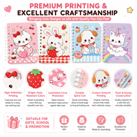 Carnet à spirales personnalisé mignon motif chat kawaii, couverture en carton couché, impression numérique du logo, idéal pour les cadeaux scolaires