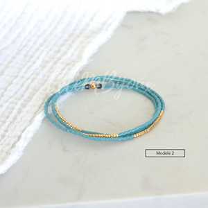 Bracelet vintage fin avec perles <span class=keywords><strong>Miyuki</strong></span> bleues, <span class=keywords><strong>pierre</strong></span> naturelle, trois tours sur élastique, trois modèles au choix, bracelets cadeaux - Product Image 3