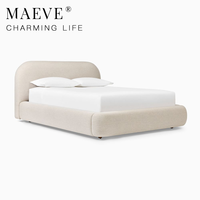 Tête de lit arrondie style crème en bois massif, lit double recouvert de tissu, lits en bois courbés pour chambre à coucher, tailles King et Queen