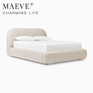 <span class=keywords><strong>Letto</strong></span> <span class=keywords><strong>Matrimoniale</strong></span> in Legno Massello con Testiera Curva Stile Crema, Rivestito in Tessuto, per Camera da <span class=keywords><strong>Letto</strong></span> King e Queen Size - Product Image 2