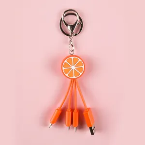 Kabel Keychain Kustom Pengisian Daya Cepat 3in1 Kabel Pengisi Daya Android Multifungsi Bentuk Grapefruit Semua Dalam Satu