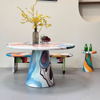 Table basse de salle à manger peinte à l'huile, artisanale en bois, style antique, meubles de salon, décoration créative pour la maison, peinte à la main