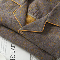 Pyjama d'été pour homme en gaze double couche jacquard teint en fil 100 % coton, respirant et confortable, à manches courtes, pour le printemps et l'automne