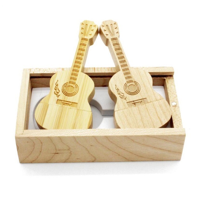 Customized 1GB 2GB 4GB 8GB 16GB 32GB 64GB USB Flash Drive in Wooden Guitar Shape Promotional Musical Wooden U Disk with Box