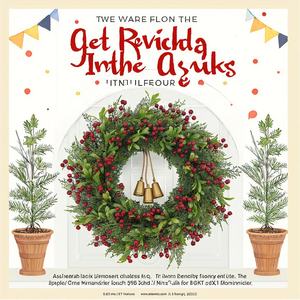 พวงหรีดคริสต์มาสประดิษฐ์พร้อมผลเบอร์รี่สีแดงและใบสน สำหรับตกแต่งประตู ผนังด้านหน้า และพวงหรีดตกแต่ง - Product Image 2