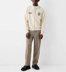 לוגו מותאם אישית שרוול ארוך כותנה zip-up קרדיגן רקום רקומים עבור סוודר - Product Image 4