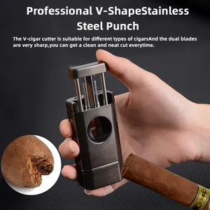 Factory Wholesale Luxury Metal Silver Torch Smoking Lighter Cigar Accessories Set Lighter Punch Cutter Cigar Lighter