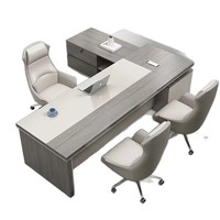 Bureau de direction en bois moderne en forme de L, design ergonomique, rangement écologique, style minimaliste, ensemble chaise de bureau individuelle