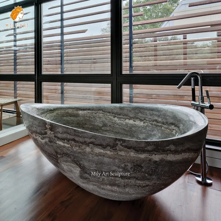 Baignoire en pierre grise autoportante, salle de bain en marbre, prix d'usine,