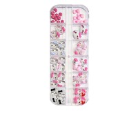 Boîte de 12 compartiments de breloques d'été pour ongles, motifs cocotier, chat mignon et nœud, ensemble assorti, accessoires de manucure DIY pour nail art, vente en gros