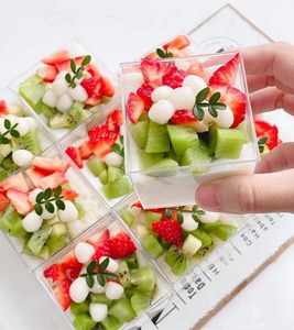 ถ้วยพลาสติกทรงสี่เหลี่ยมสำหรับเสิร์ฟพุดดิ้งถ้วยขนมหวานแบบใสสำหรับงานปาร์ตี้ - Product Image 3