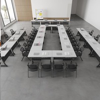Table de conférence mobile pliable réglable Orange Panel, style moderne minimaliste, combinaison table et chaises pour 4 personnes, idéale pour la formation.