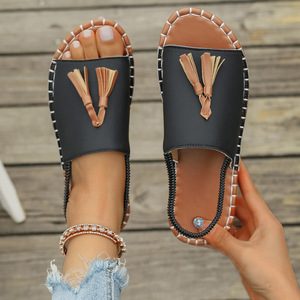 2025 Summer Collection European American Women's Plus Size Slip-on Flat Slippers New 43 Yards Platform Printed <b>Beach</b> <b>Shoes</b> - Product Image 2