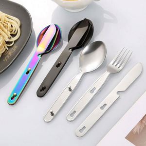 Ensemble de couverts de voyage empilables 3-en-1 en acier inoxydable pour pique-nique et camping en extérieur - Product Image 3
