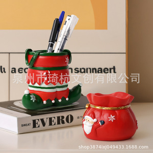 Christmas <b>Stocking</b> Pen <b>Holder</b> Resin Desk Ornament Santa Claus Design For Office Or Home Decoration - Product Image 1