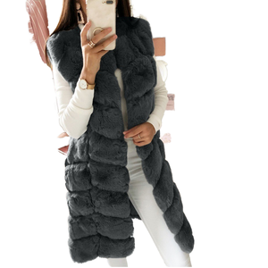 Chaleco largo de lana artificial de conejo, nuevo para otoño-invierno, acolchado de algodón, cálido y afelpado, para maternidad, estilo urbano y versátil. - Product Image 1