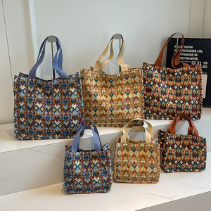 Sac fourre-tout grande capacité en coton et lin, motif floral coréen, style INS, pour boîte à lunch portable - Product Image 3